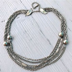Vintage Multi-strand Silver Leaf Necklace